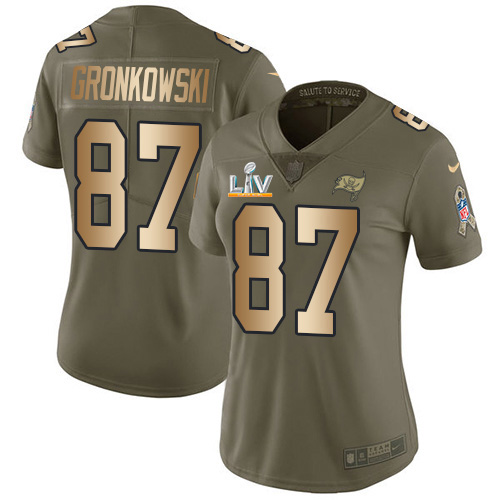 Buccaneers #87 Rob Gronkowski Olive/Gold Women's Super Bowl LV Bound Stitched Limited 2017 Salute To Service Jersey