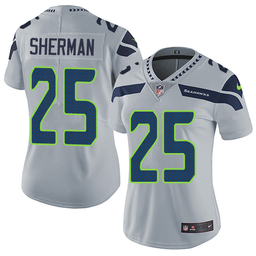 Seattle Seahawks #25 Richard Sherman Grey Alternate Women's Stitched Vapor Untouchable Limited Jersey Womens