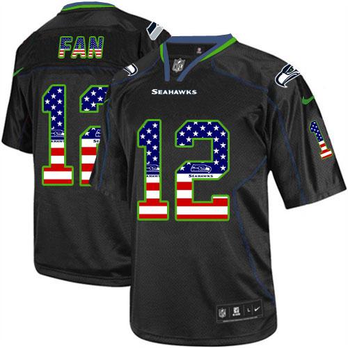 Seahawks #12 Fan Black Men's Stitched Elite USA Flag Fashion Jersey