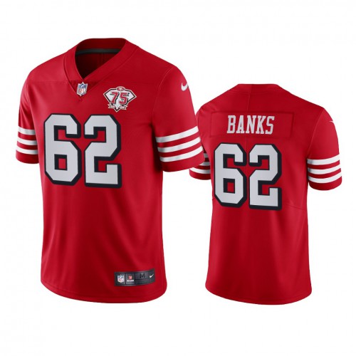 San Francisco 49ers #62 Aaron Banks Red Rush Men's 75th Anniversary Stitched Vapor Untouchable Limited Jersey Men's