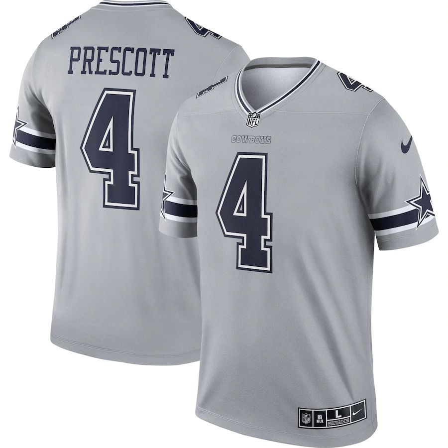 Dallas Cowboys #4 Dak Prescott Men's Gray Inverted Legend Jersey