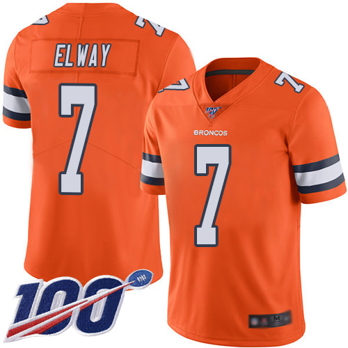 Broncos #7 John Elway Orange Men's Stitched Limited Rush 100th Season Jersey