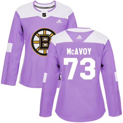 Adidas Boston Bruins #73 Charlie McAvoy Purple Authentic Fights Cancer Women's Stitched Jersey Womens