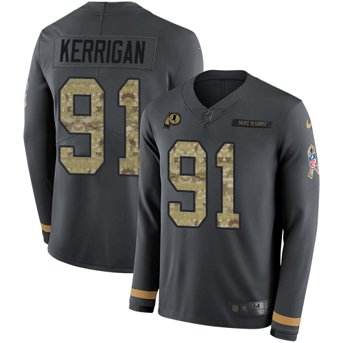 Washington Commanders #91 Ryan Kerrigan Anthracite Salute to Service Men's Stitched Limited Therma Long Sleeve Jersey Men's