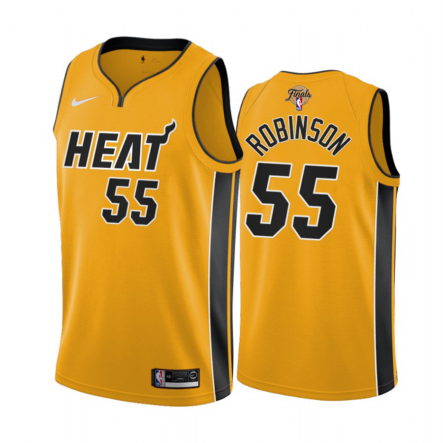 Heat #55 Duncan Robinson Yellow 2023 Finals Patch Swingman Earned Edition Jersey