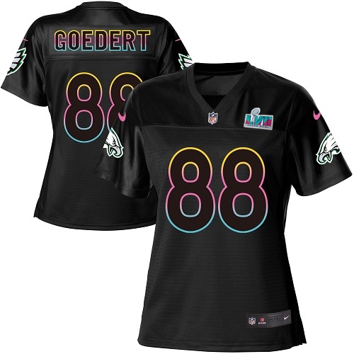 Eagles #88 Dallas Goedert Black Super Bowl LVII Patch Women's Fashion Game Jersey