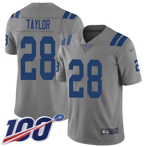 Colts #28 Jonathan Taylor Gray Men's Stitched Limited Inverted Legend 100th Season Jersey