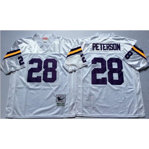 Mitchell And Ness Minnesota Vikings #28 Adrian Peterson White Throwback Stitched Jersey Men's