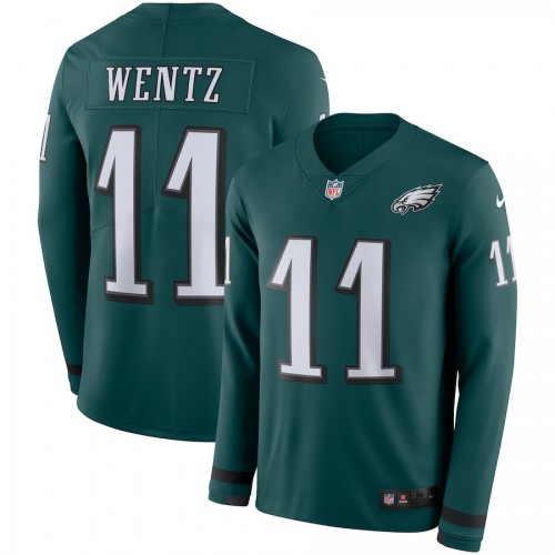 Men's Philadelphia Eagles #11 Carson Wentz Midnight Green Team Color Men's Stitched Limited Therma Long Sleeve Jersey Men's