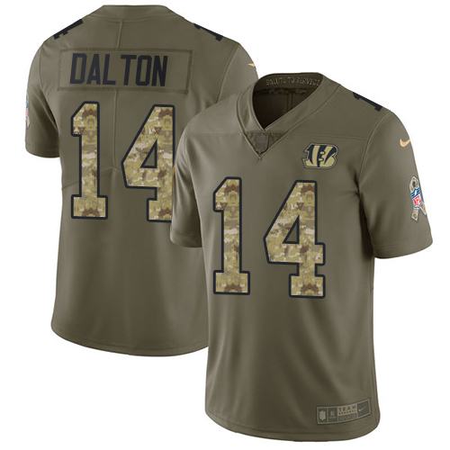 Cincinnati Bengals #14 Andy Dalton Olive/Camo Youth Stitched Limited 2017 Salute to Service Jersey Youth