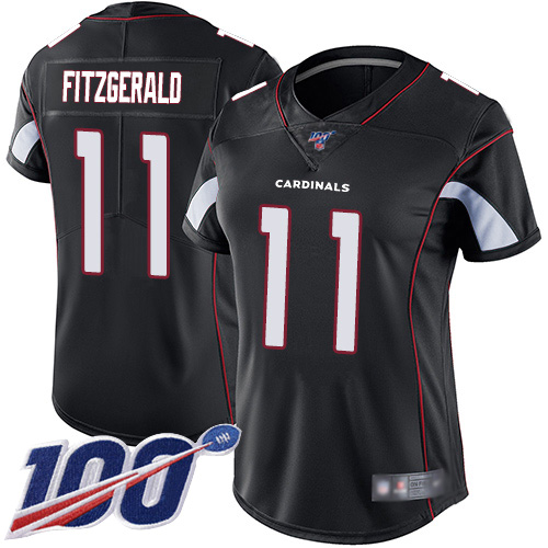 Cardinals #11 Larry Fitzgerald Black Alternate Women's Stitched 100th Season Vapor Limited Jersey