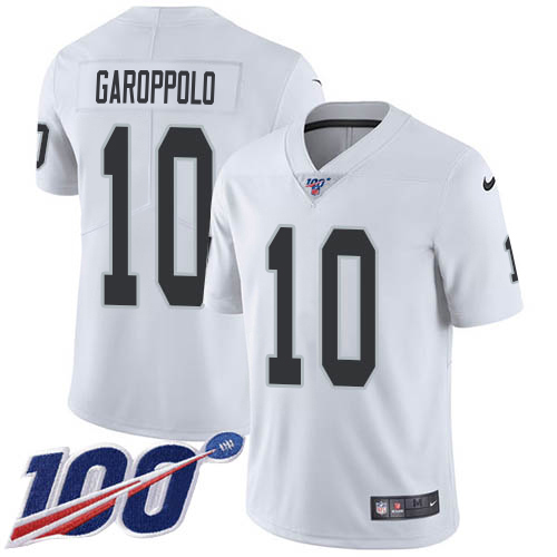 Raiders #10 Jimmy Garoppolo White Men's Stitched 100th Season Vapor Limited Jersey