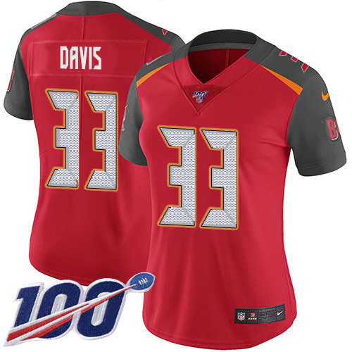 Tampa Bay Buccaneers #33 Carlton Davis III Red Team Color Women's Stitched 100th Season Vapor Limited Jersey Womens