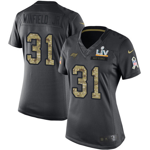 Tampa Bay Buccaneers #31 Antoine Winfield Jr. Black Women's Super Bowl LV Bound Stitched Limited 2016 Salute to Service Jersey Womens