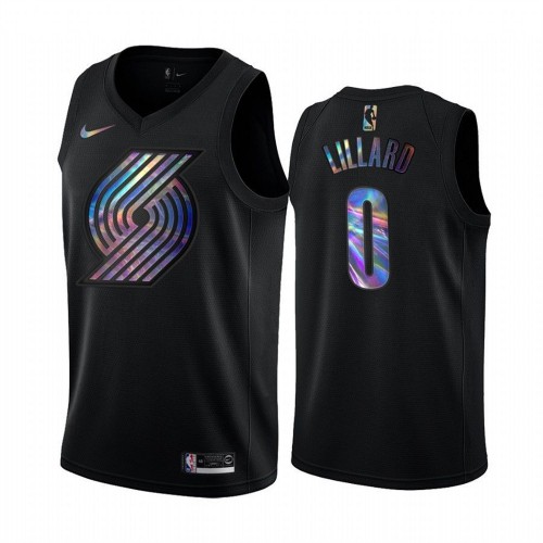 Portland Trail Blazers #0 Damian Lillard Mens Iridescent Holographic Collection Jersey - Black Mens