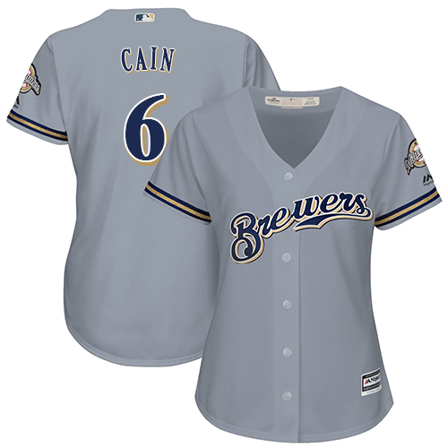 Milwaukee Brewers #6 Lorenzo Cain Grey Road Women's Stitched Jersey Womens