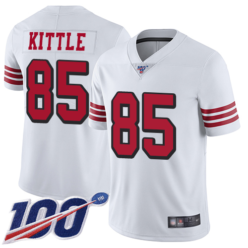 49ers #85 George Kittle White Rush Men's Stitched Limited 100th Season Jersey