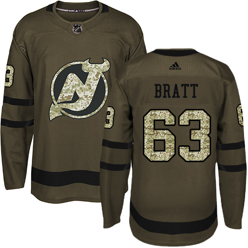 Adidas New Jersey Devils #63 Jesper Bratt Green Salute to Service Stitched Youth Jersey Youth