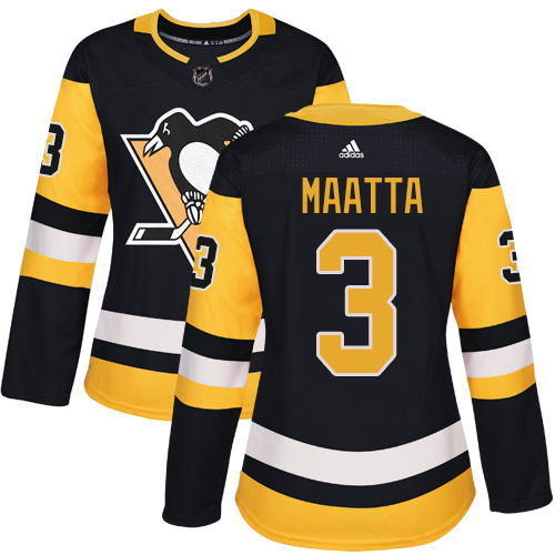 Adidas Pittsburgh Penguins #3 Olli Maatta Black Home Authentic Women's Stitched Jersey Womens