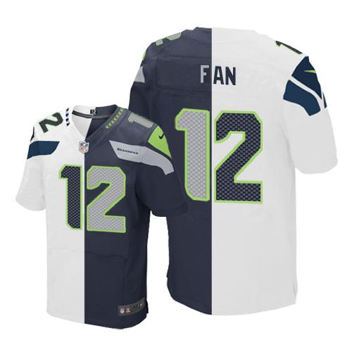 Seahawks #12 Fan White/Steel Blue Men's Stitched Elite Split Jersey