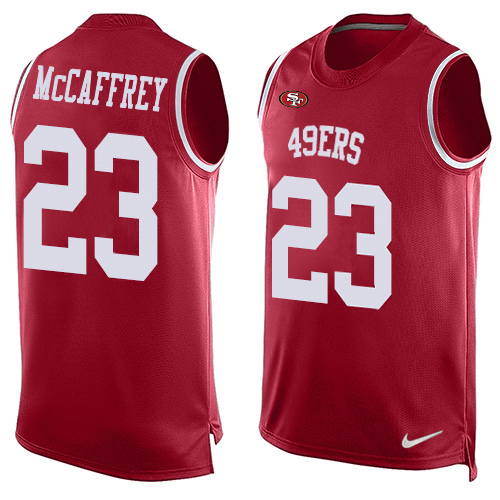 49ers #23 Christian McCaffrey Red Team Color Men's Stitched Limited Tank Top Jersey