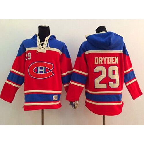 Montreal Canadiens #29 Ken Dryden Red Sawyer Hooded Sweatshirt Stitched Jersey Men's