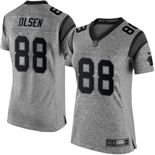 Carolina Panthers #88 Greg Olsen Gray Women's Stitched Limited Gridiron Gray Jersey Womens