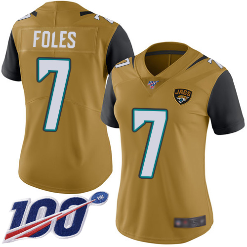 Jacksonville Jaguars #7 Nick Foles Gold Women's Stitched Limited Rush 100th Season Jersey Womens