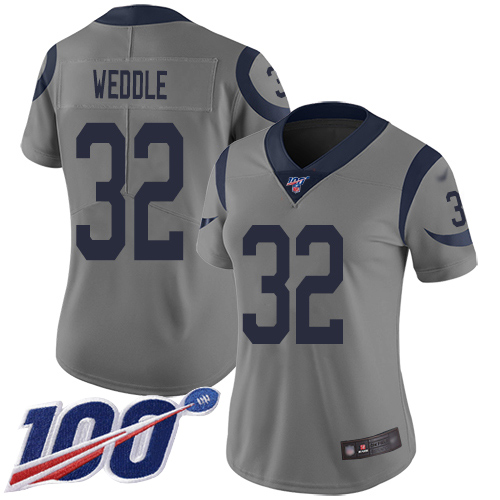 Los Angeles Rams #32 Eric Weddle Gray Women's Stitched Limited Inverted Legend 100th Season Jersey Womens