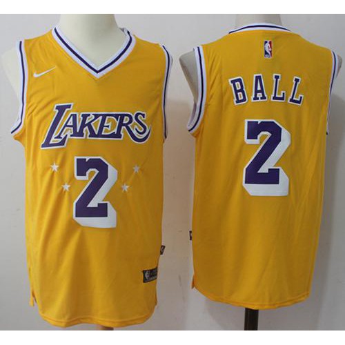 Los Angeles Lakers #2 Lonzo Ball Gold Throwback Swingman Jersey Mens