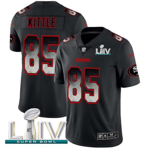 49ers #85 George Kittle Black Super Bowl LIV 2020 Men's Stitched Vapor Untouchable Limited Smoke Fashion Jersey