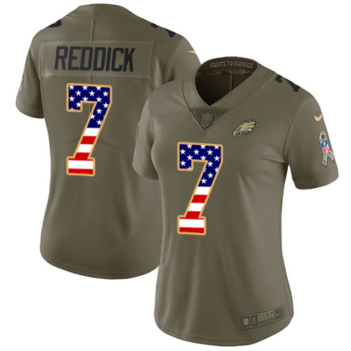 Eagles #7 Haason Reddick Olive/USA Flag Women's Stitched Limited 2017 Salute To Service Jersey