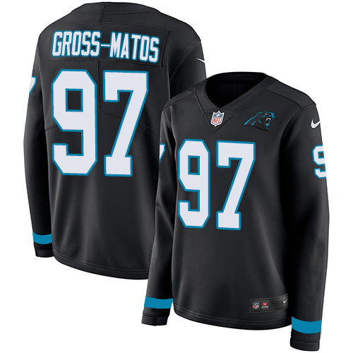 Carolina Panthers #97 Yetur Gross-Matos Black Team Color Women's Stitched Limited Therma Long Sleeve Jersey Womens