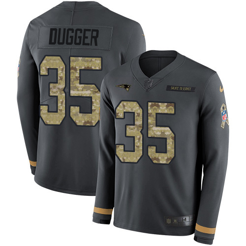 New England Patriots #35 Kyle Dugger Anthracite Salute to Service Youth Stitched Limited Therma Long Sleeve Jersey Youth