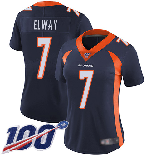 Broncos #7 John Elway Navy Blue Alternate Women's Stitched 100th Season Vapor Limited Jersey