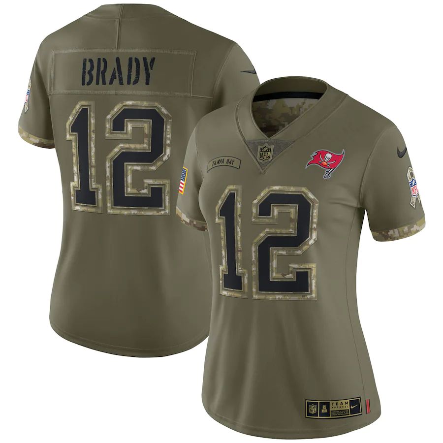 Tampa Bay Buccaneers #12 Tom Brady Women's 2022 Salute To Service Limited Jersey - Olive