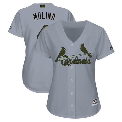 St.Louis Cardinals #4 Yadier Molina Grey 2018 Memorial Day Cool Base Women's Stitched Jersey Womens
