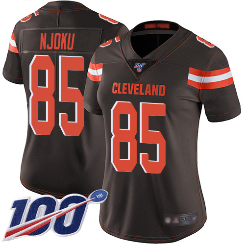 Browns #85 David Njoku Brown Team Color Women's Stitched 100th Season Vapor Limited Jersey