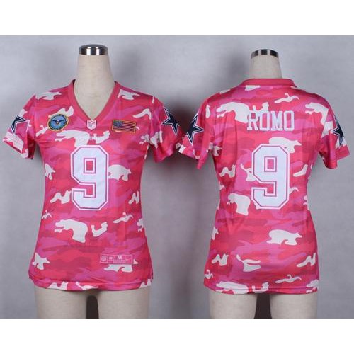 Dallas Cowboys #9 Tony Romo Pink Women's Stitched Elite Camo Fashion Jersey Womens