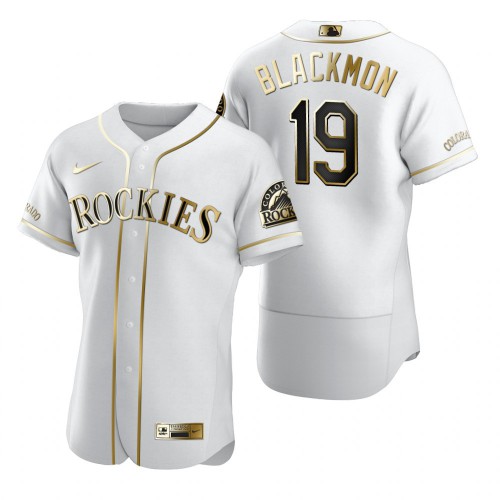 Colorado Colorado Rockies #19 Charlie Blackmon White Men's Authentic Golden Edition Jersey Men's