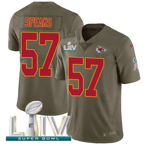 Kansas City Chiefs #57 Breeland Speaks Olive Super Bowl LIV 2020 Men's Stitched Limited 2017 Salute To Service Jersey Men's