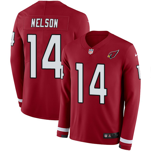 Arizona Cardinals #14 J.J. Nelson Red Team Color Men's Stitched Limited Therma Long Sleeve Jersey Men's