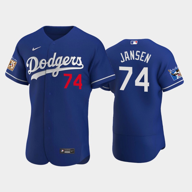 Los Angeles Dodgers #74 Kenley Jansen Men's Jackie Robinson 75th Anniversary Authentic Jersey - Royal