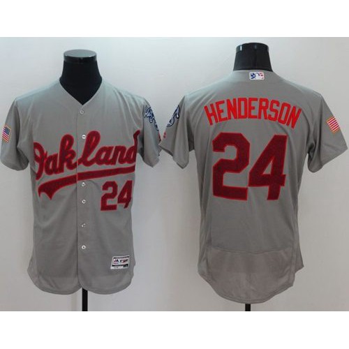 Oakland Athletics #24 Rickey Henderson Grey Fashion Stars & Stripes Flexbase Authentic Stitched Jersey Men's