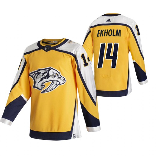 Nashville Nashville Predators #14 Mattias Ekholm Yellow Men's Adidas 2020-21 Reverse Retro Alternate Jersey Men's