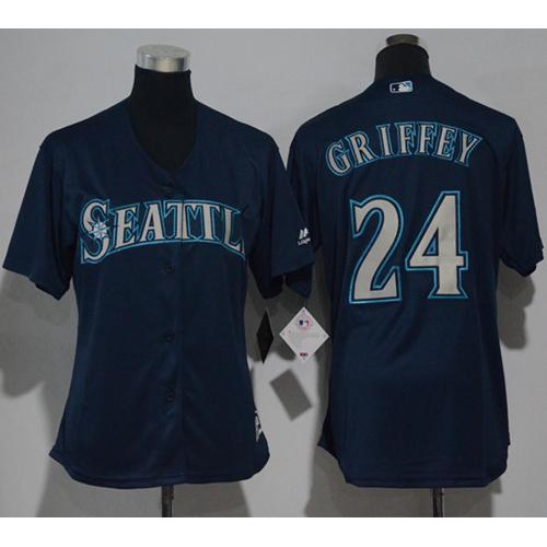 Seattle Mariners #24 Ken Griffey Navy Blue Alternate Women's Stitched Jersey Womens