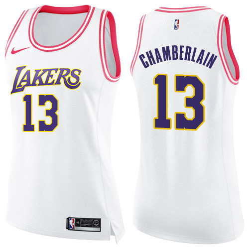 Los Angeles Lakers #13 Wilt Chamberlain White/Pink Womens Swingman Fashion Jersey Womens