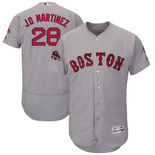 Boston Red Sox #28 J. D. Martinez Grey Flexbase Authentic Collection 2018 World Series Champions Stitched Jersey Men's