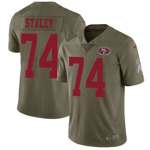 San Francisco 49ers #74 Joe Staley Olive Men's Stitched Limited 2017 Salute to Service Jersey Men's