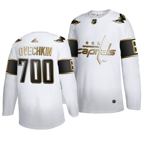 Washington Washington Capitals #8 Alexander Ovechkin Men's Adidas 700 Goals Career White Golden Editon Limited Stitched Jersey Men's